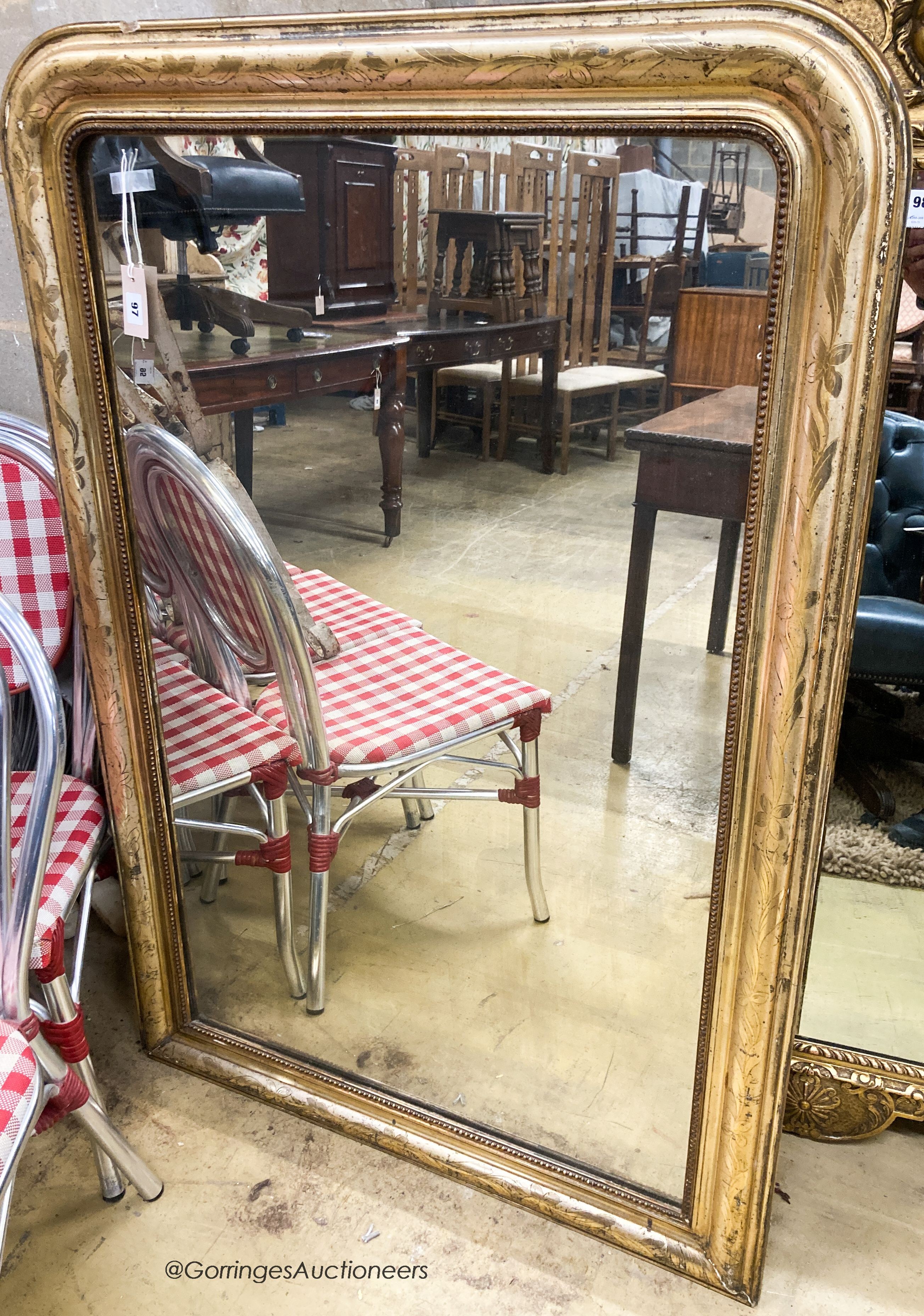 A 19th century French giltwood overmantel mirror, width 90cm, height 132cm